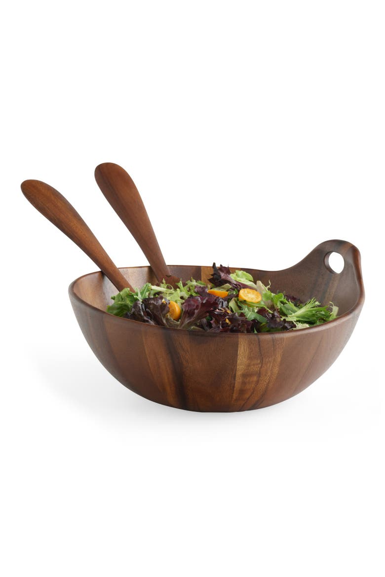 Portables Wood Salad Bowl Set, Alternate, color, BROWN