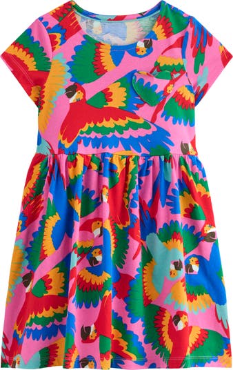 Kids' Parrot Print Cotton Jersey Dress
