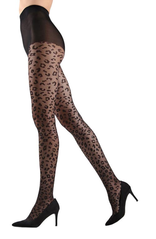 Memoi Leopard Sheer Tights In Black