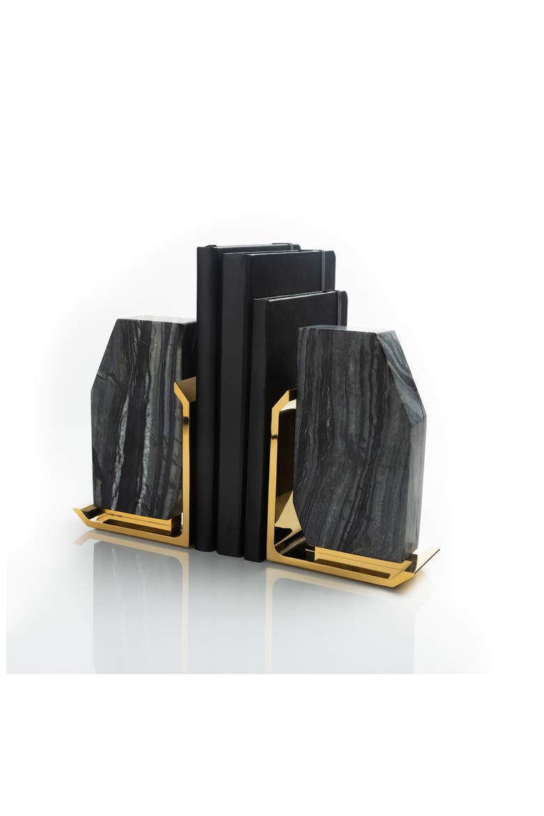 Fim Geo Marble Bookends, Alternate, color, BLACK GREY AND GOLD