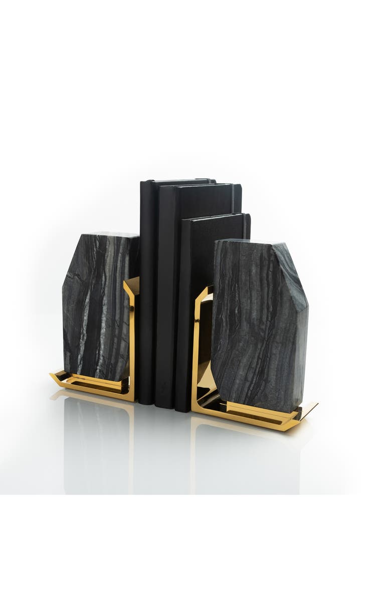 ANNA New York Fim Geo Marble Bookends, Alternate, color, Black Grey And Gold