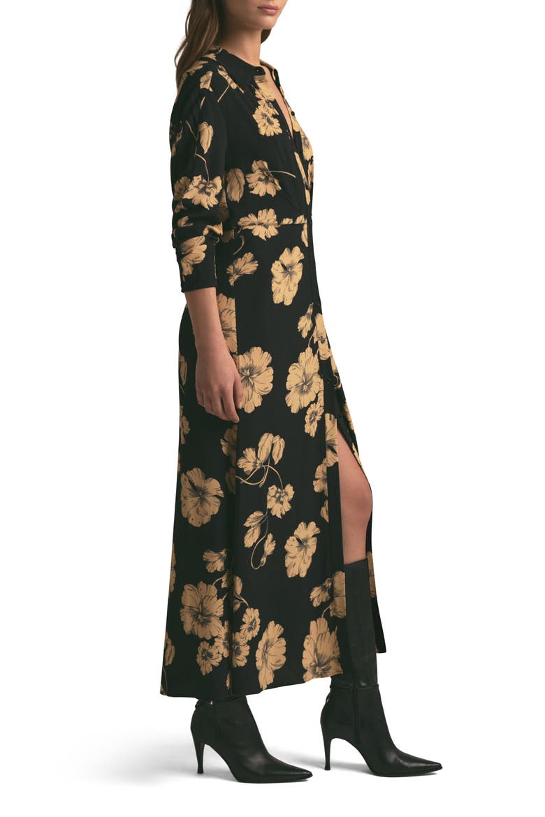The Icon Floral Print Long Sleeve Shirtdress, Alternate, color, NOIR FLEUR