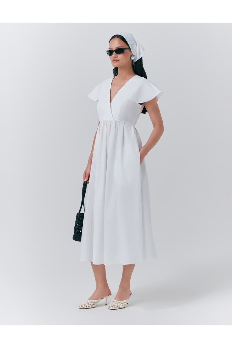 Eloise V-Neck Cotton Midi Dress, Alternate, color, White