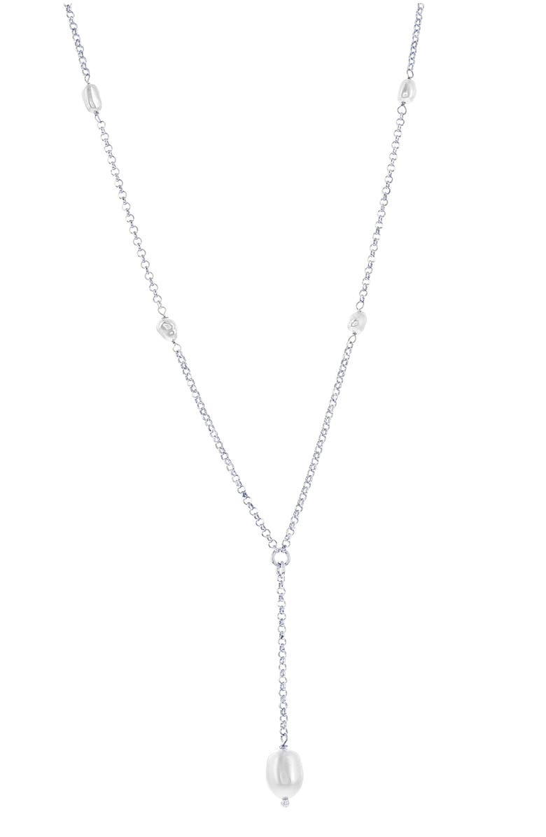 SIMONA Freshwater Pearl Y-Necklace, Main, color, Silver