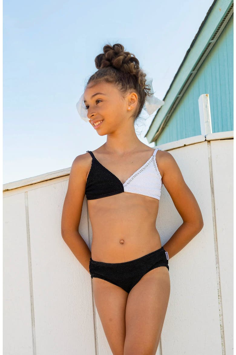 Crinkle Triangle Bikini Swimsuit, Main, color, Black and White