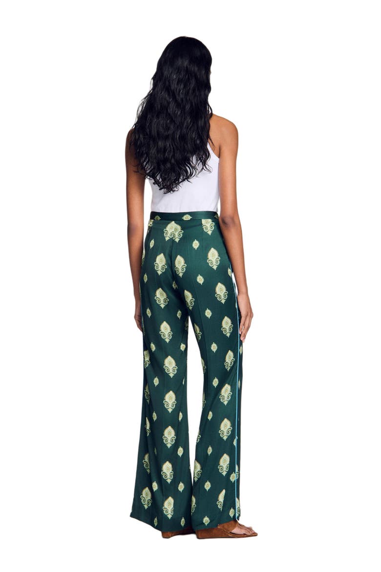 Paisley-print floaty trousers, Alternate, color, Green