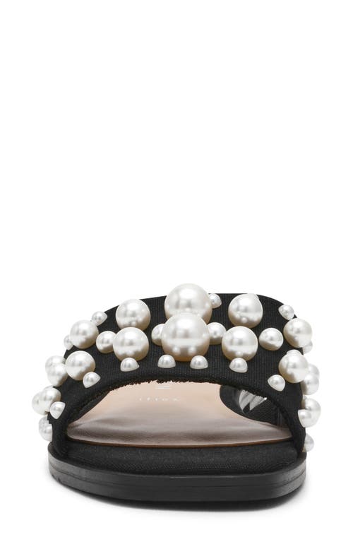 Anne Klein Eugenie Faux Pearl Slide Sandal In Black Canvas
