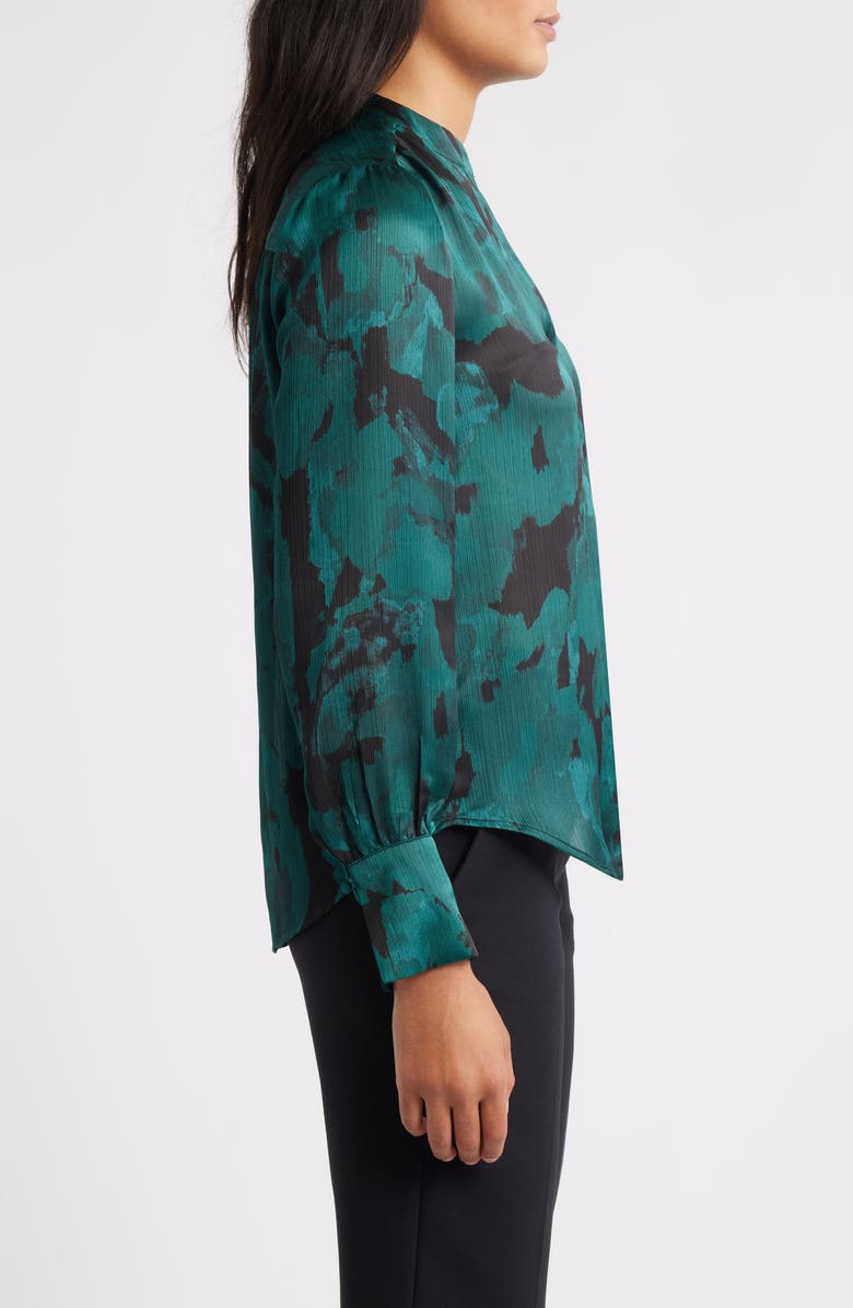 Anne Klein Pleated Print Split Neck Top, Alternate, color, Pine Forest Multi