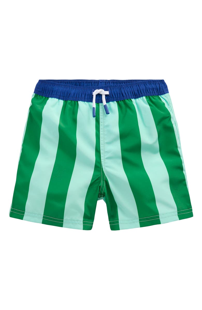 Mini Boden Kids' Contrast Stripe Swim Trunks, Main, color, Contrast Stripe