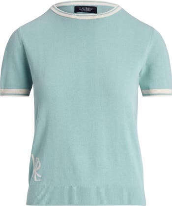 Lauren Ralph Lauren Floral Cotton Blend Short Sleeve Sweater