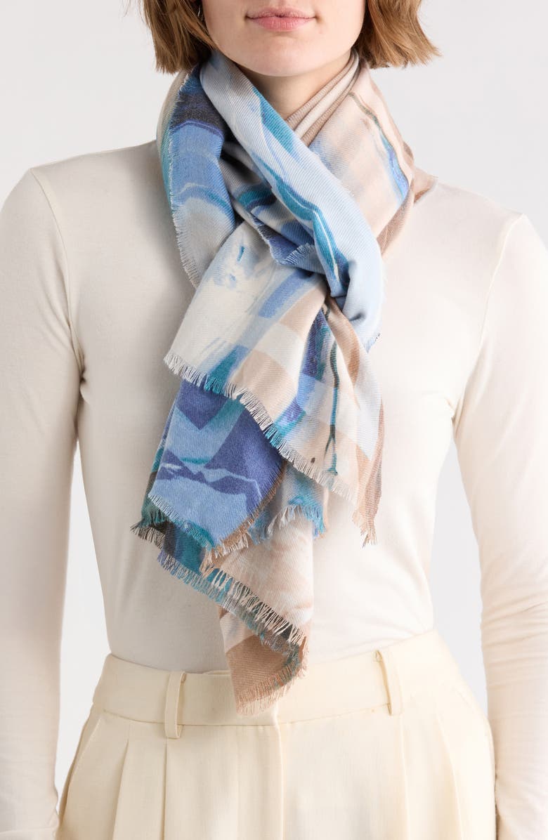 Vince Camuto Supersoft Marble Wave Oblong Scarf, Main, color, Blue