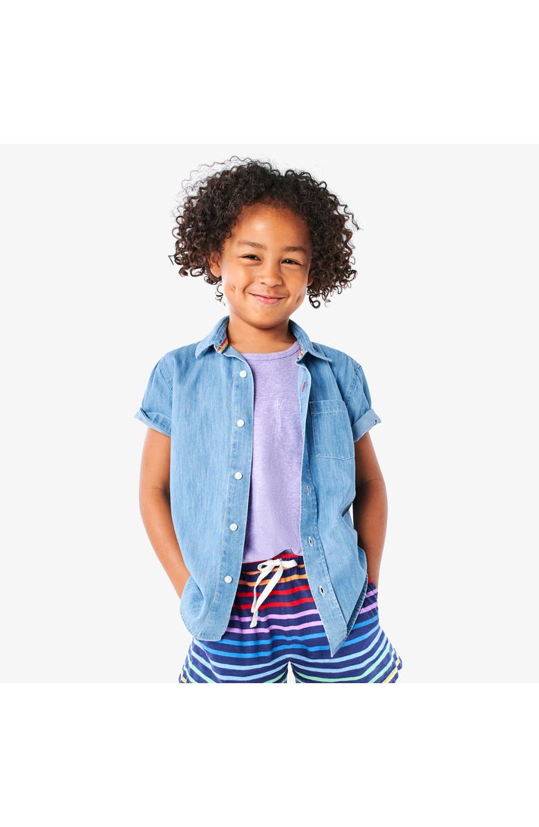 Primary Kids Short Sleeve Chambray Button Down, Alternate, color, Chambray