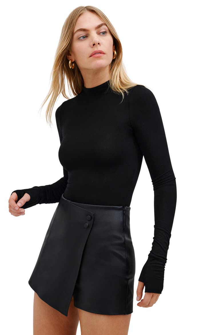 Maven Mock Neck Long Sleeve Jersey Bodysuit, Alternate, color, BLACK