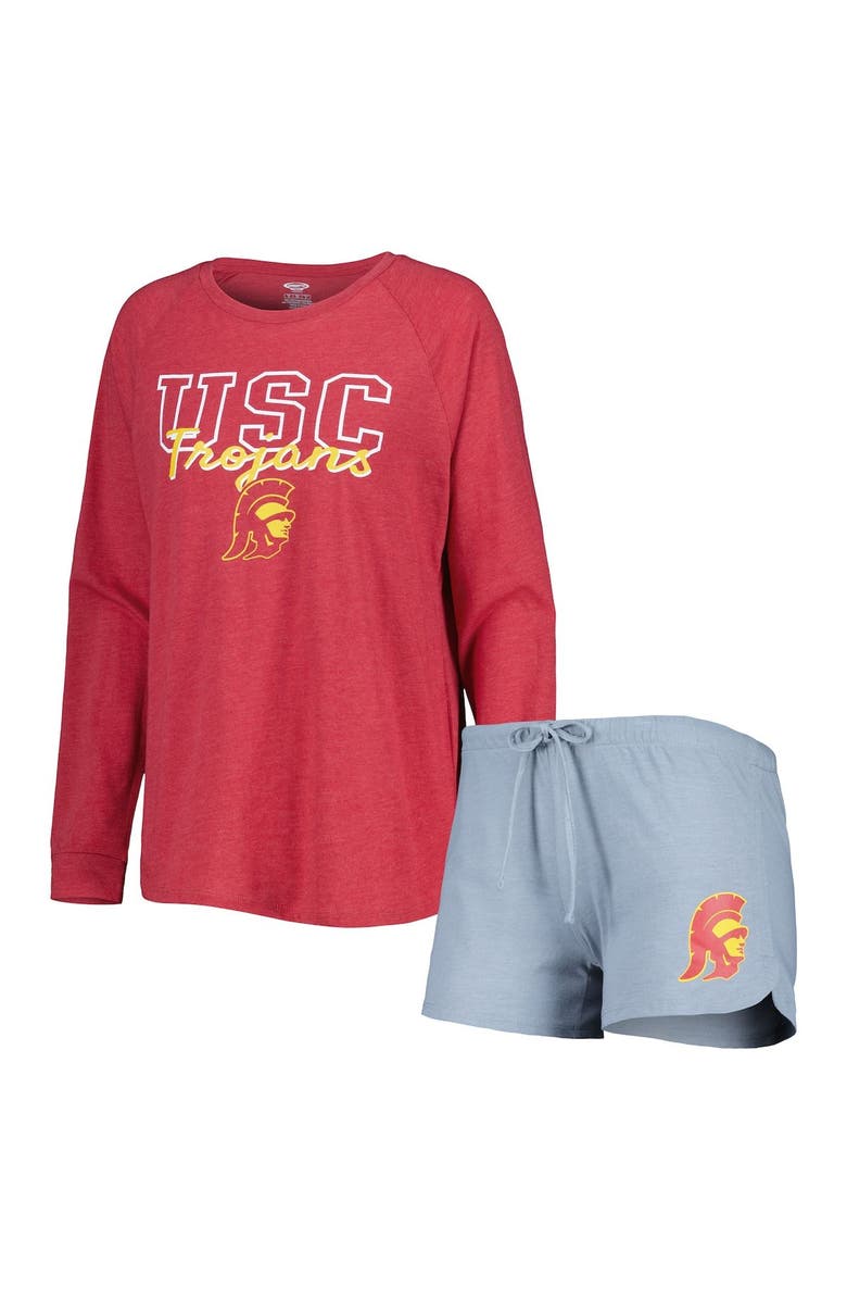 CONCEPTS SPORT Women's Concepts Sport Cardinal/Gray USC Trojans Raglan Long Sleeve T-Shirt & Shorts Sleep Set, Main, color, 