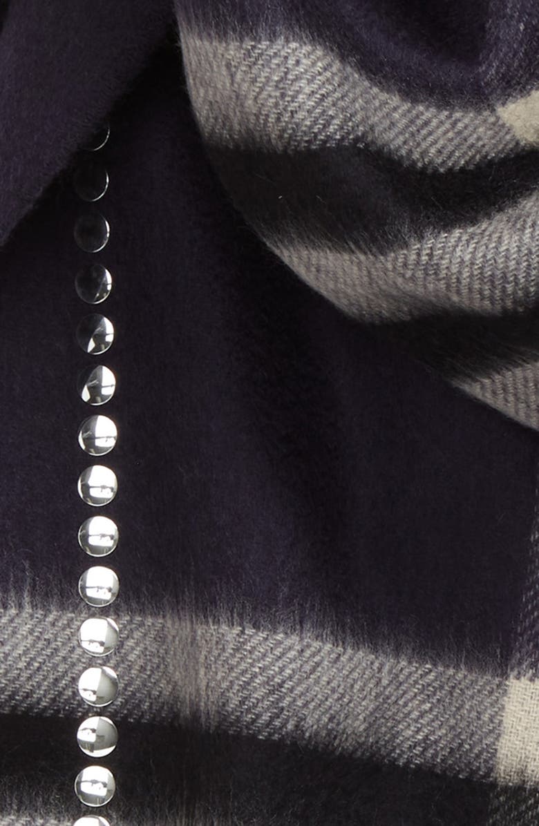 Burberry Giant Check Stud Embellished Cashmere Fringe Scarf, Alternate, color,