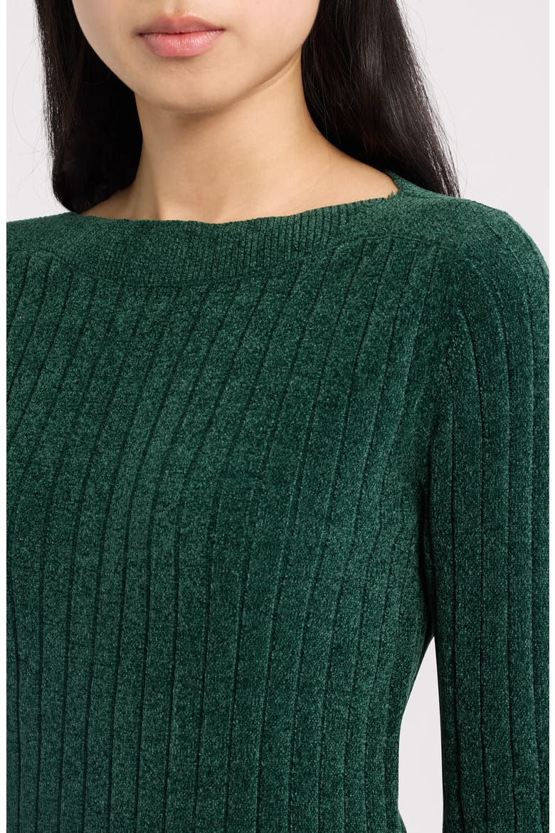 Chenille Rib Bateau Neck Sweater, Alternate, color, PINE FOREST