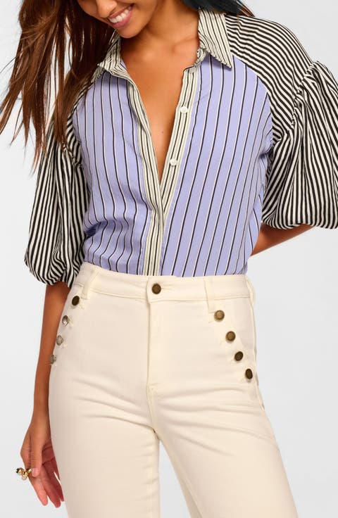 Flor Colorblock Stripe Puff Sleeve Top