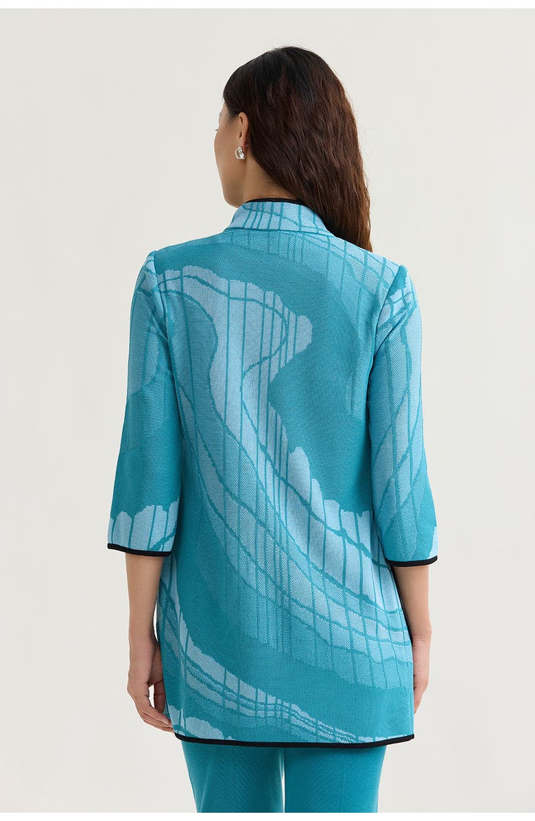 Ming Wang Heritage Geoprint Jacquard Knit Jacket, Alternate, color, Serene/Nebula/White/Black