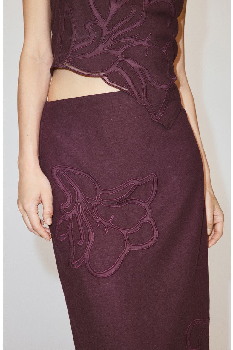Floral Embroidered Midi Skirt, Alternate, color, MAROON
