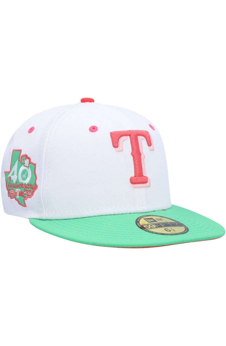 New Era Men's New Era White/Green Texas Rangers 40th Anniversary Watermelon Lolli 59FIFTY Fitted Hat, Main, color, 