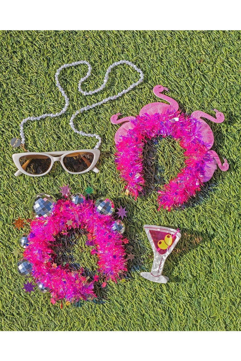 Flamingo Party Novelty Headband - Pink Tinsel with 3D Glitter Flamingos for Beach, Pool, and Bachelorette Parties, 8.5x9.5 Inch, One Size, Alternate, color, Pink