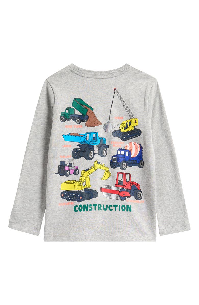 Mini Boden Kids' Front & Back Graphic T-Shirt, Alternate, color, Grey Marl Vehicles