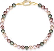 Classicharms Shell Pearl Necklace with Gem-Encrusted Carabiner Lock
