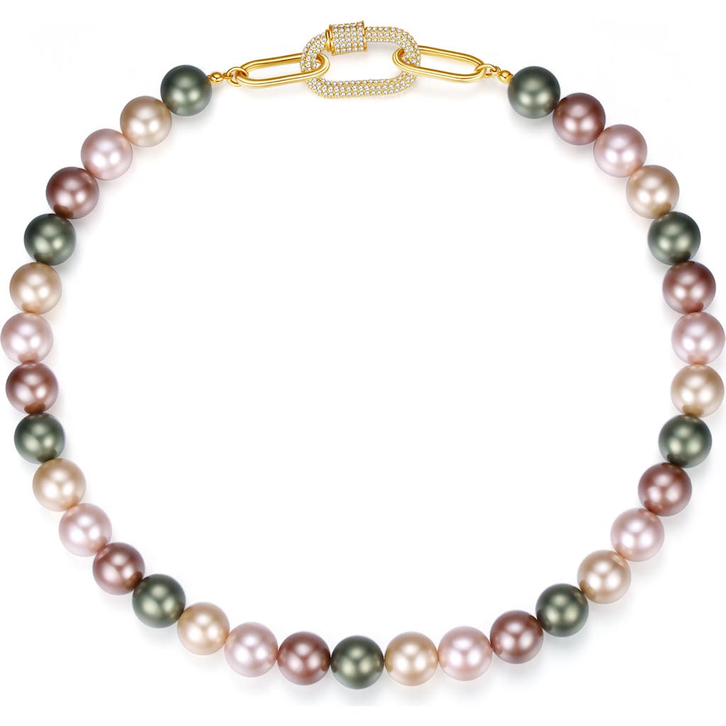 Classicharms Shell Pearl Necklace With Gem-encrusted Carabiner Lock In Brown