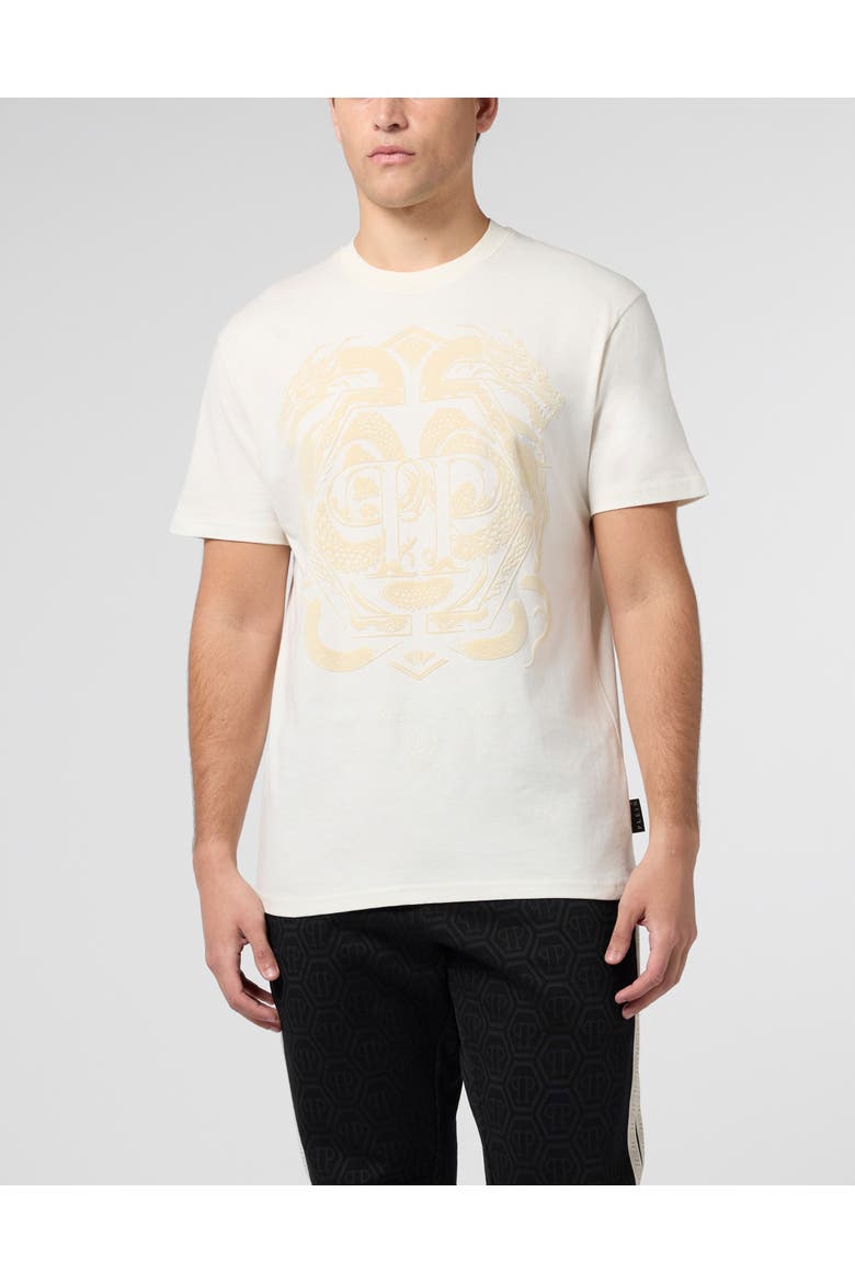 Printed Round Neck T-Shirt Dragon Men, Main, color, OffWhite