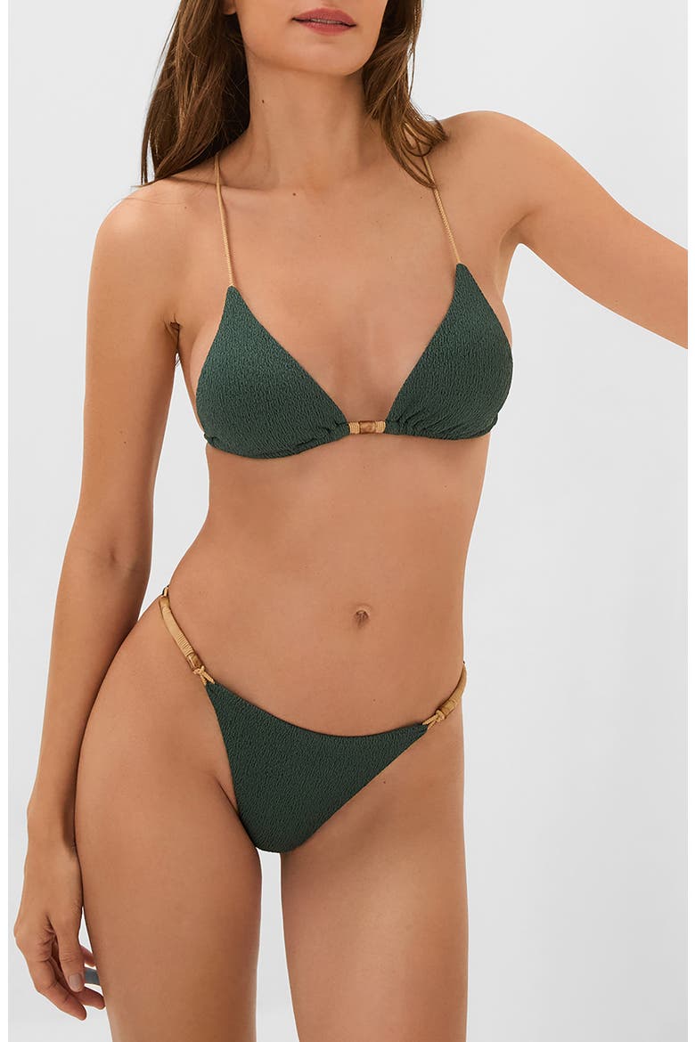 Firenze April Crinkle T-Back Bikini Top, Main, color, GREEN