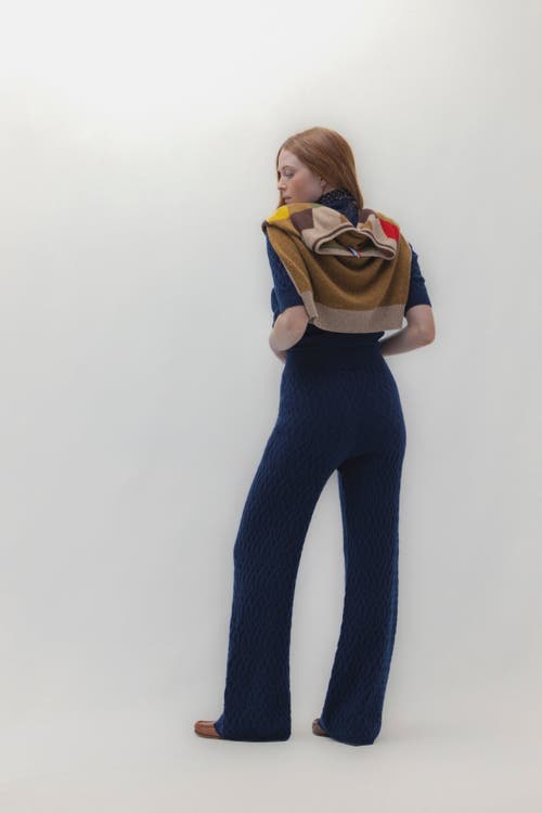 Naked Cashmere Cableknit Wide Leg Pant In Blue