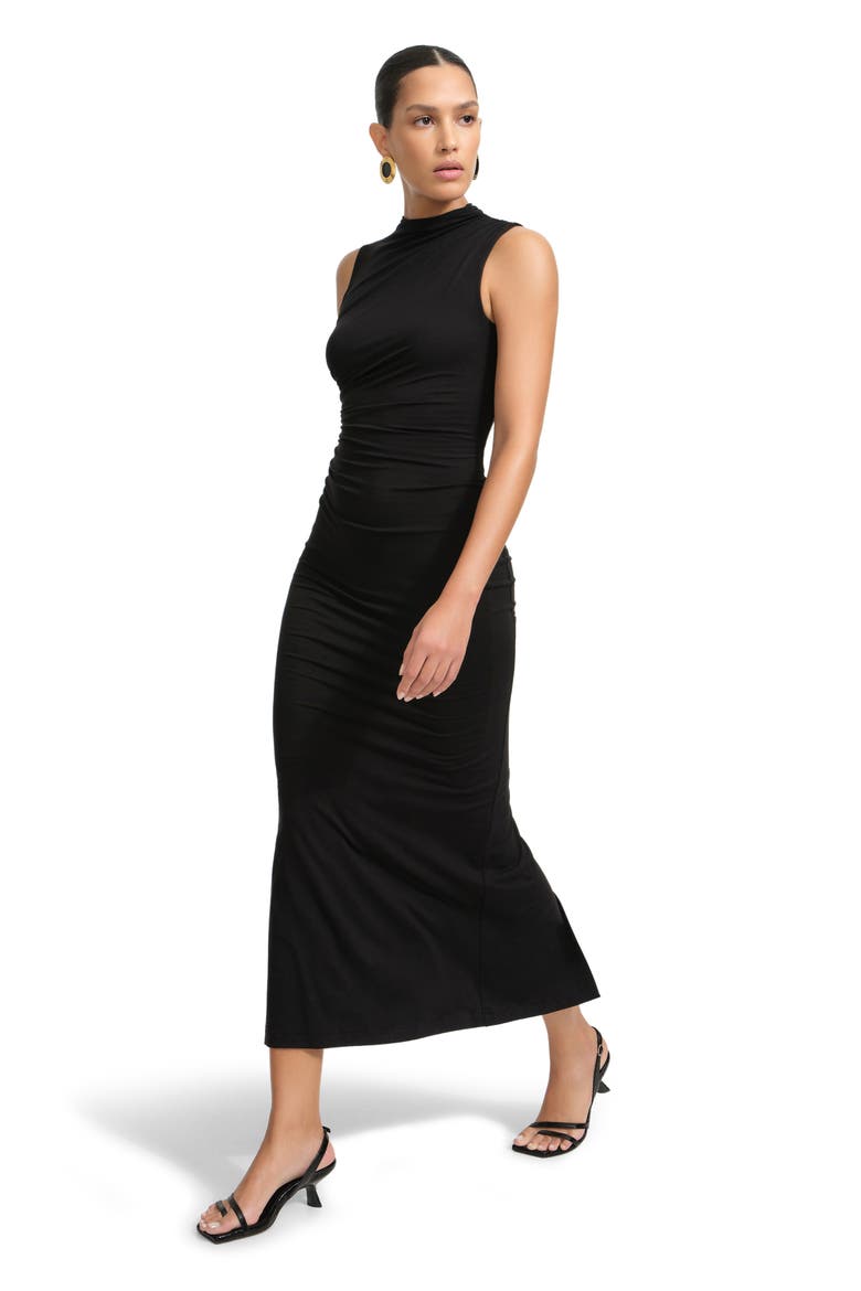 Astin Mock Neck Ruched Jersey Maxi Dress, Alternate, color, BLACK