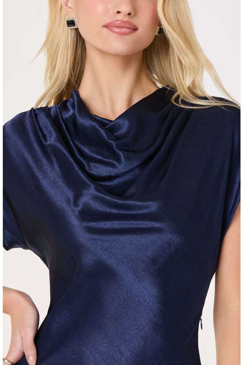 Sherrer Cowl Neck Satin Dress, Alternate, color, NAVY
