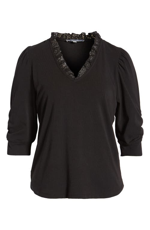 Wit & Wisdom Ruffle & Lace Trim Top