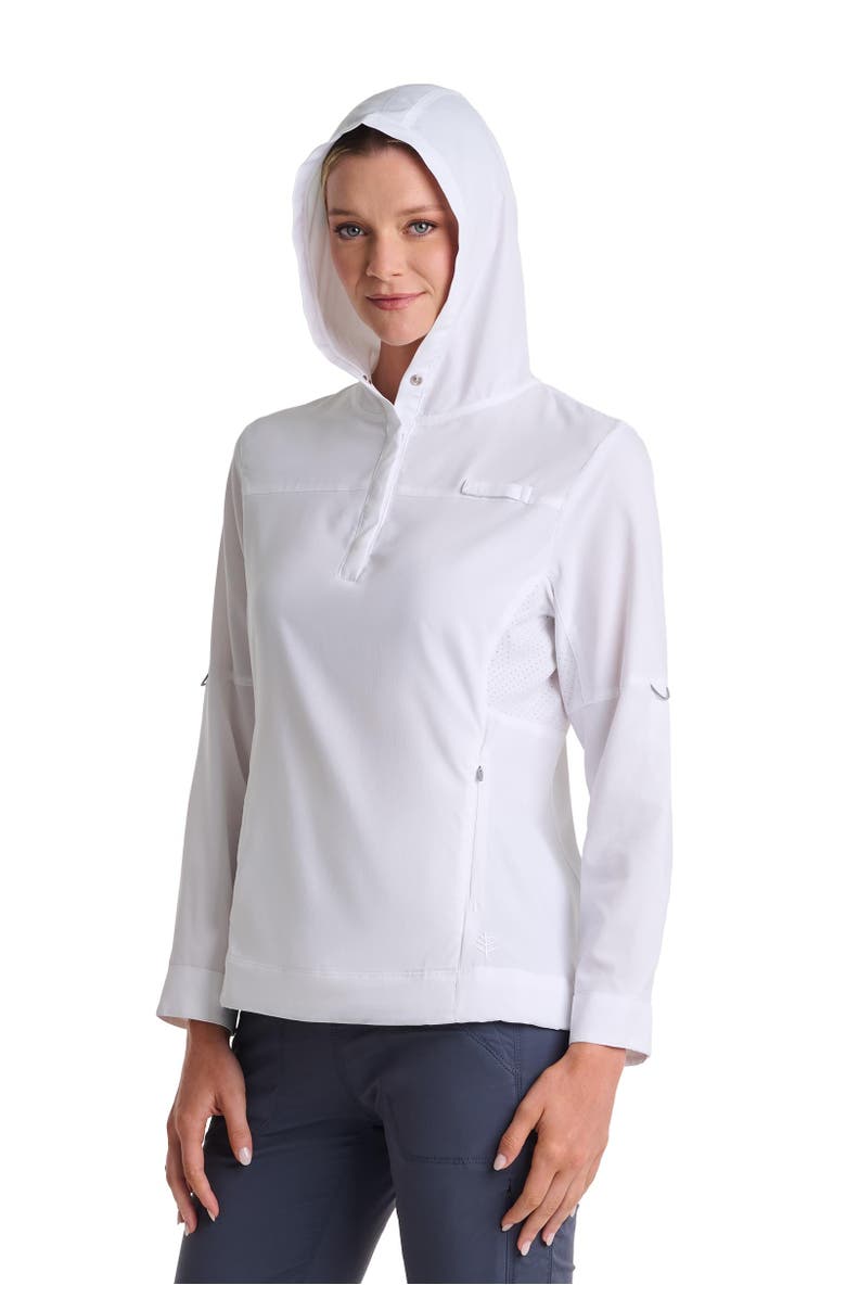 Coolibar Women's Henley Hoodie - UPF 50+ Sun Protection - Sea Spray, Alternate, color, White