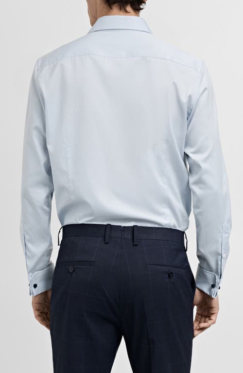 Mango Slim Fit Microprint Cotton Twill Button-up Shirt In Blue