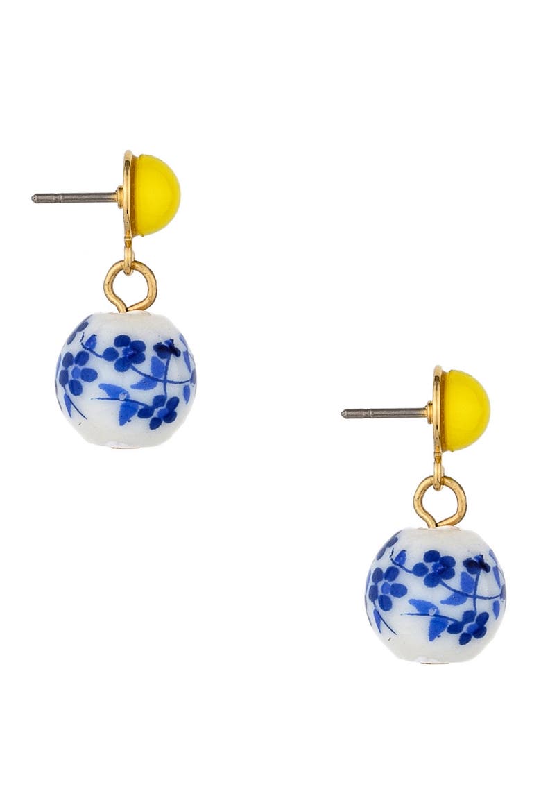 Chinoiserie Imitation Pearl Drop Earrings, Alternate, color, BLUE/ YELLOW MULTI