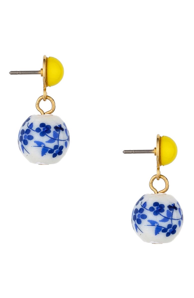 Ettika Chinoiserie Imitation Pearl Drop Earrings, Alternate, color, Blue/ Yellow Multi