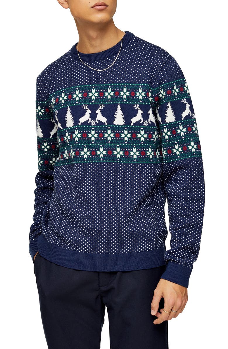 Topman Fair Isle Crewneck Sweater, Main, color,