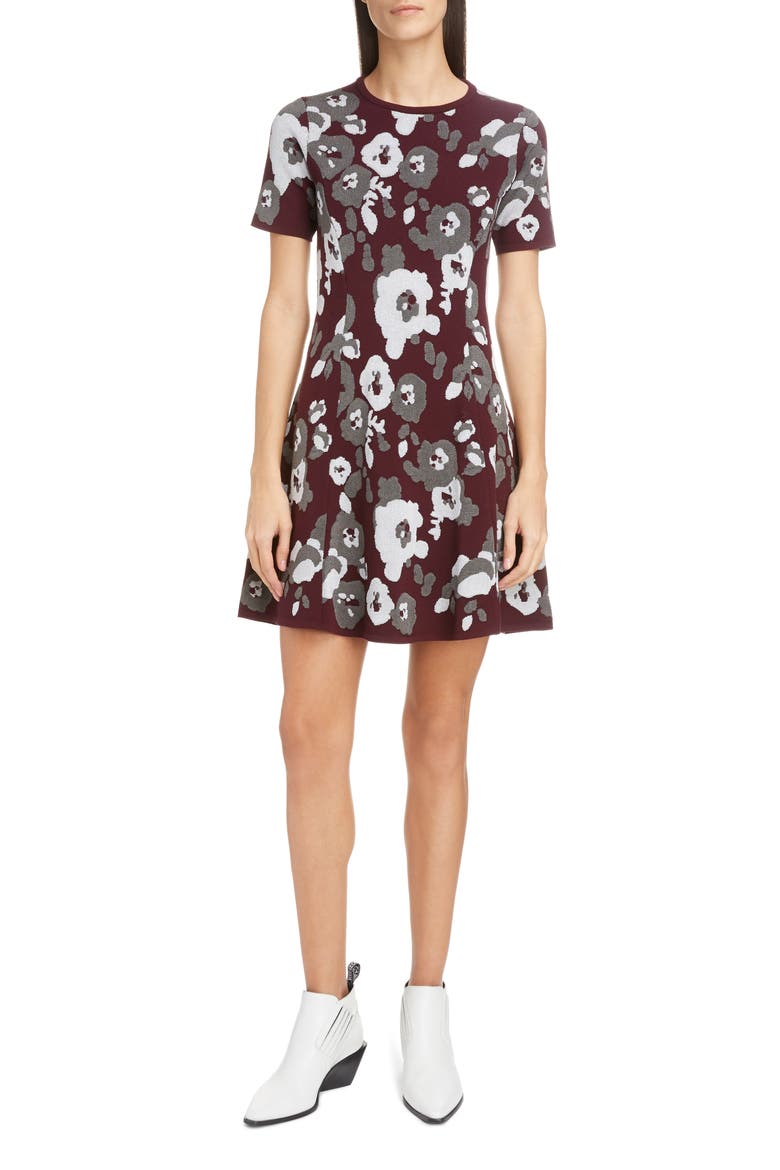 Floral Jacquard Fit & Flare Minidress, Main, color, DOVE GREY
