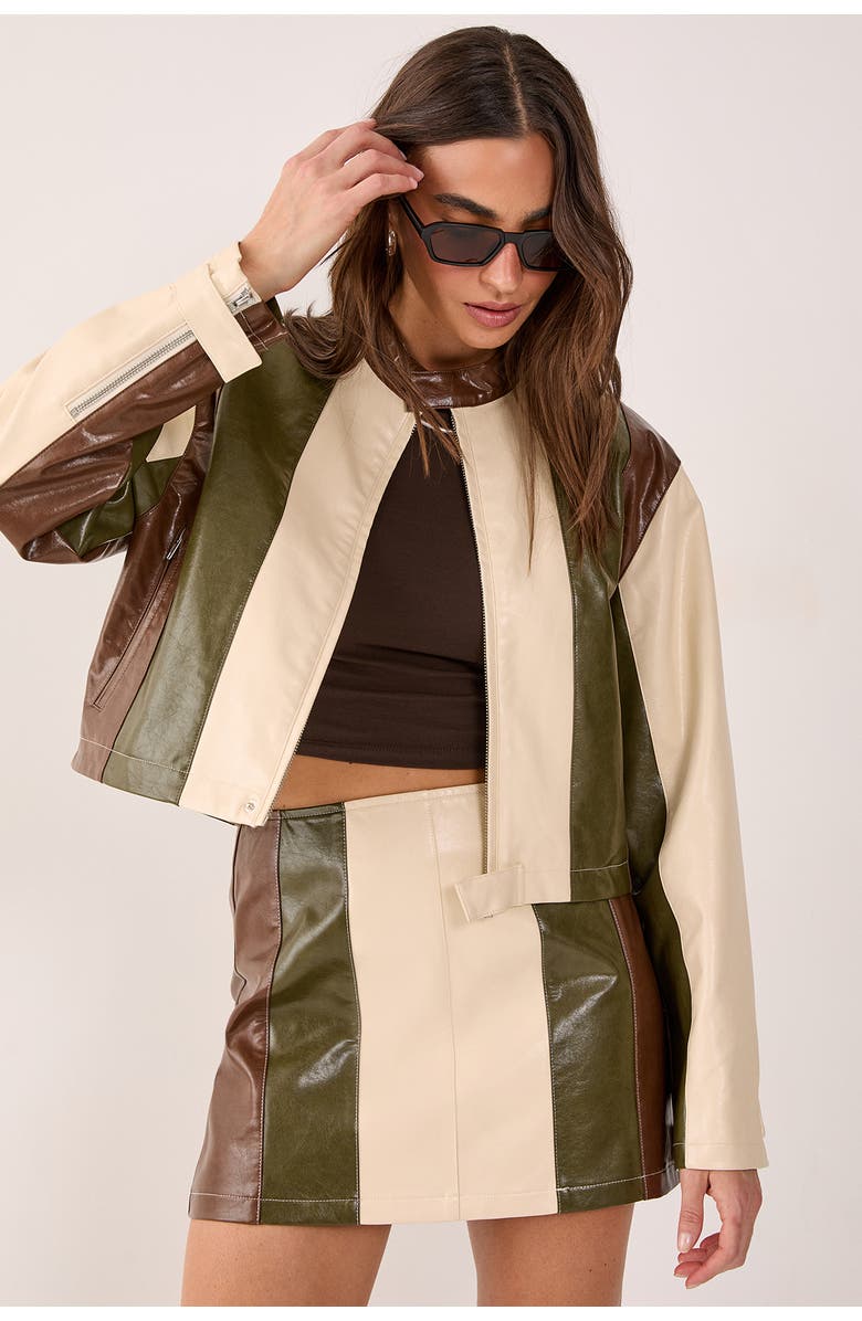 NASTY GAL Panelled Faux Leather Biker Jacket, Main, color, Cream