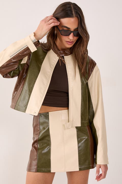 Panelled Faux Leather Biker Jacket
