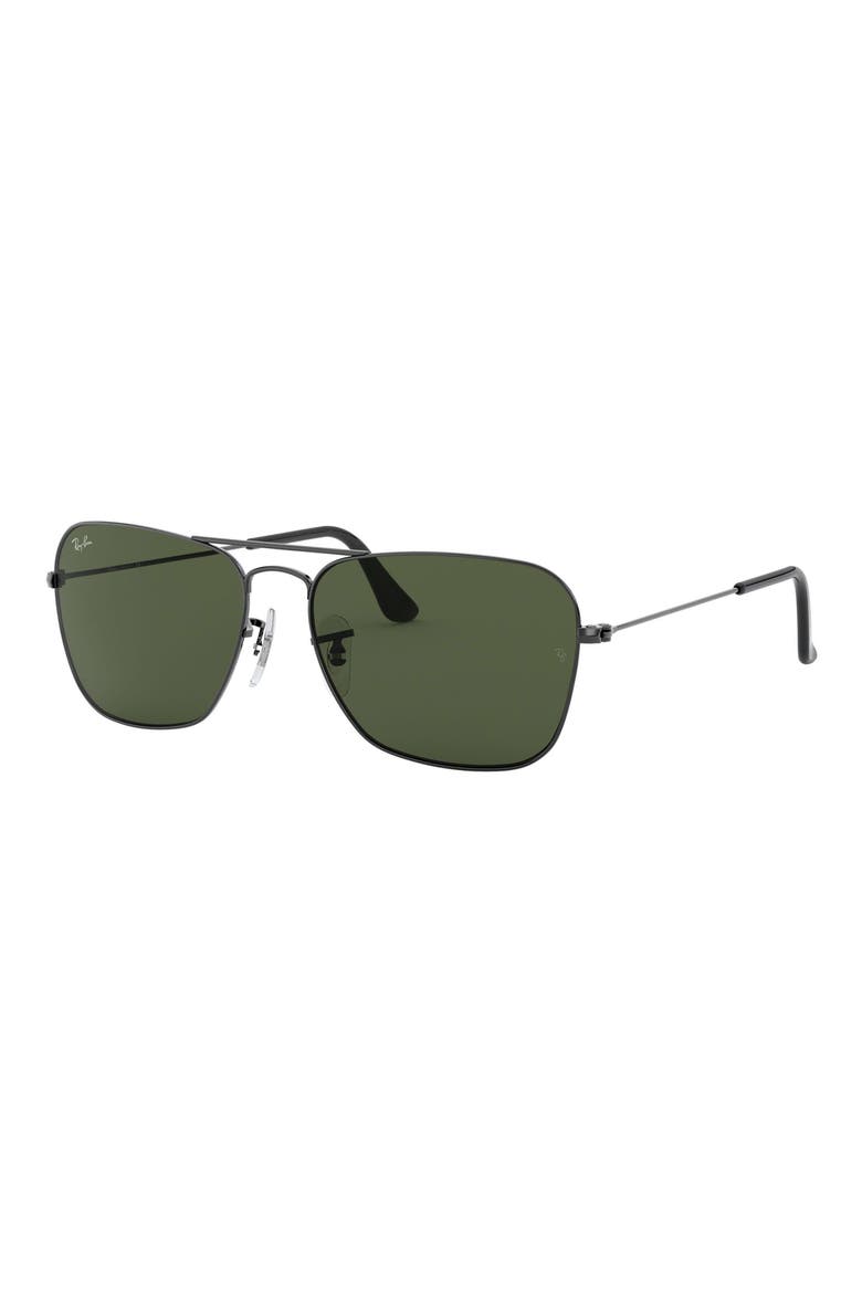 58mm Rectangle Aviator Sunglasses, Alternate, color, GUNMETAL/ CRYSTAL GREEN