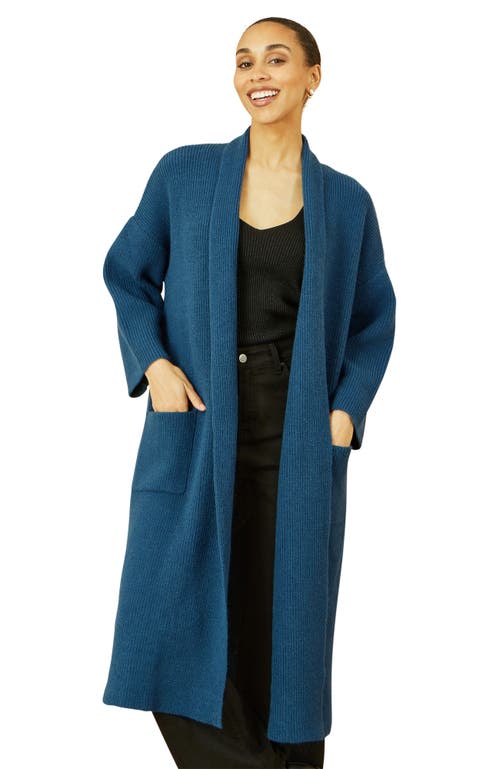 Yumi Knitted Maxi Cardigan With Pockets In Blue
