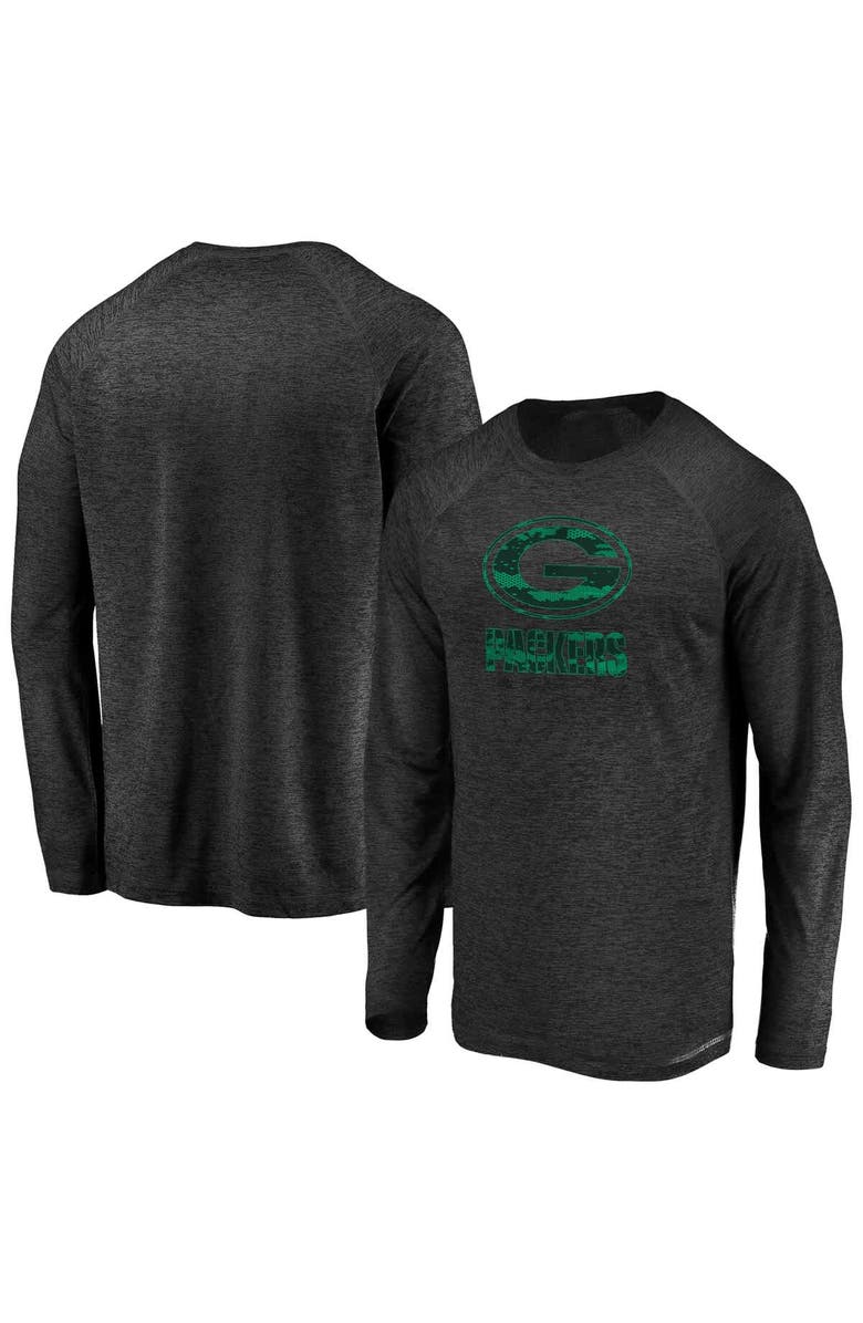 FANATICS Men's Fanatics Black Green Bay Packers Iconic Striated Dark Logo Raglan Long Sleeve T-Shirt, Main, color, Black