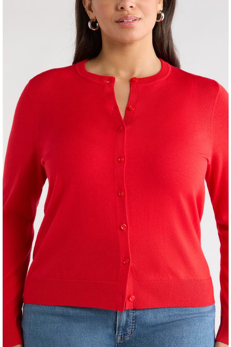 Merino Wool Blend Crewneck Cardigan, Alternate, color, RED RADISH