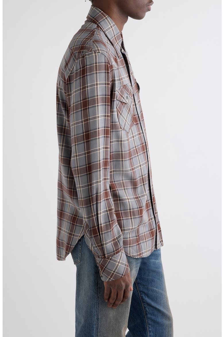 Surrow Embroidered Logo Plaid Flannel Western Shirt, Alternate, color, MULTI GREY