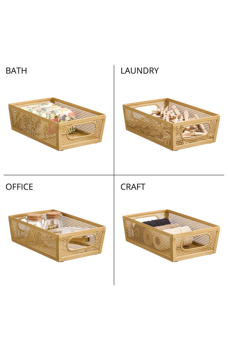 mDesign Perforated Metal Storage Bin with Handles - Set of 2 - Soft Brass, Alternate, color, Soft Brass