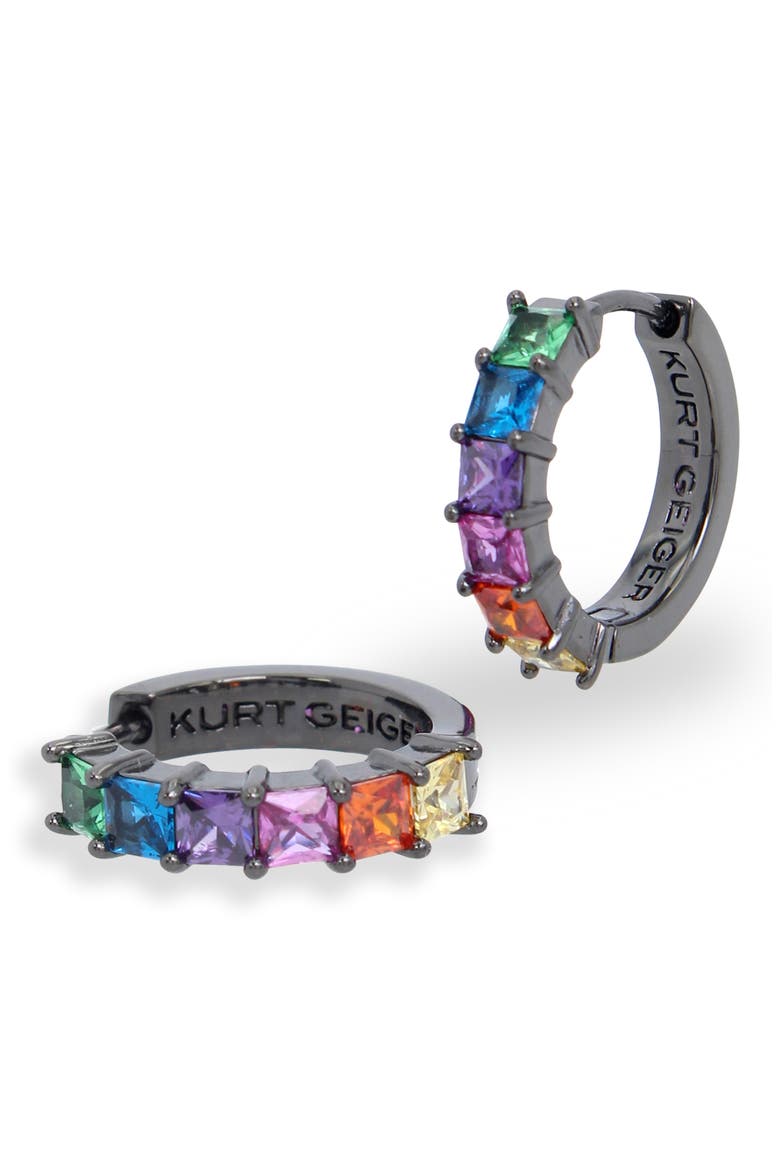 Rainbow Cubic Zirconia Huggie Hoop Earrings, Alternate, color, MULTI