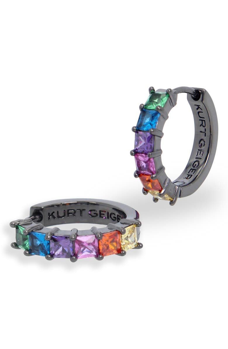 Kurt Geiger London Rainbow Cubic Zirconia Huggie Hoop Earrings, Alternate, color, Multi